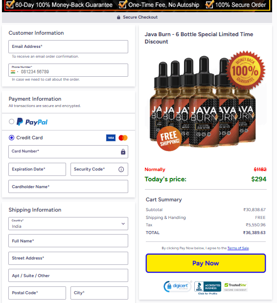 Java Burn Checkout Page
